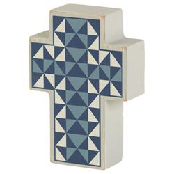 TPLKC34-78 Tabletop Cross Plaque Blue Gray Quilted