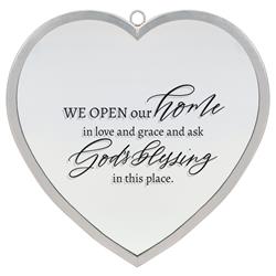 HMW-12-09SC Heart Mirror We Open Our Home Lrg Silver