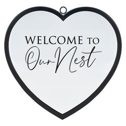 HMW-12-01BK Heart Mirror Welcome To Nest Lrg Black