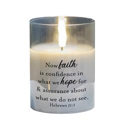 PGC-04-39SGY LED Candle Faith Is Heb 11:1 4in Grey