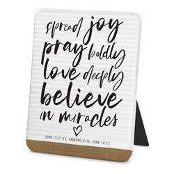 40133 Unisex Spread Joy Pray Boldly Tabletop Plaque, White - One Size
