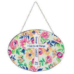 SUNCG-1019 9 x 6 in. Unisex I Can Do All Things Oval Suncatcher, Multi Color - One Size