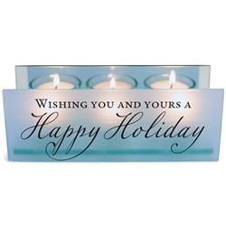 Picture of Dicksons MCHPRT23BL Unisex Wishing You & Yours Happy Holiday Tealight Candle Holder&#44; Blue - One Size