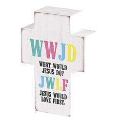 TPLKC34-96 Tabletop Plaque Cross WWJD Jesus 4in