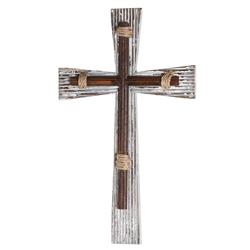 WWC-77 Wall Cross White Wood Iron Rope 19.75h