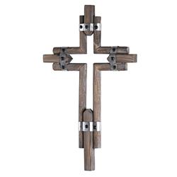 WWC-78 Wall Cross Wood Metal Bands 19.5h