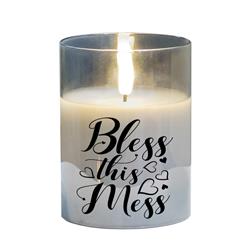 PGC-04-48SGY LED Candle Bless This Mess 4in Grey