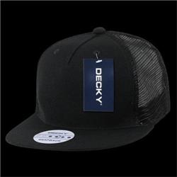1063-BLKDGRY 5 Panel Flat Bill Trucker Hat, Blacked Grey