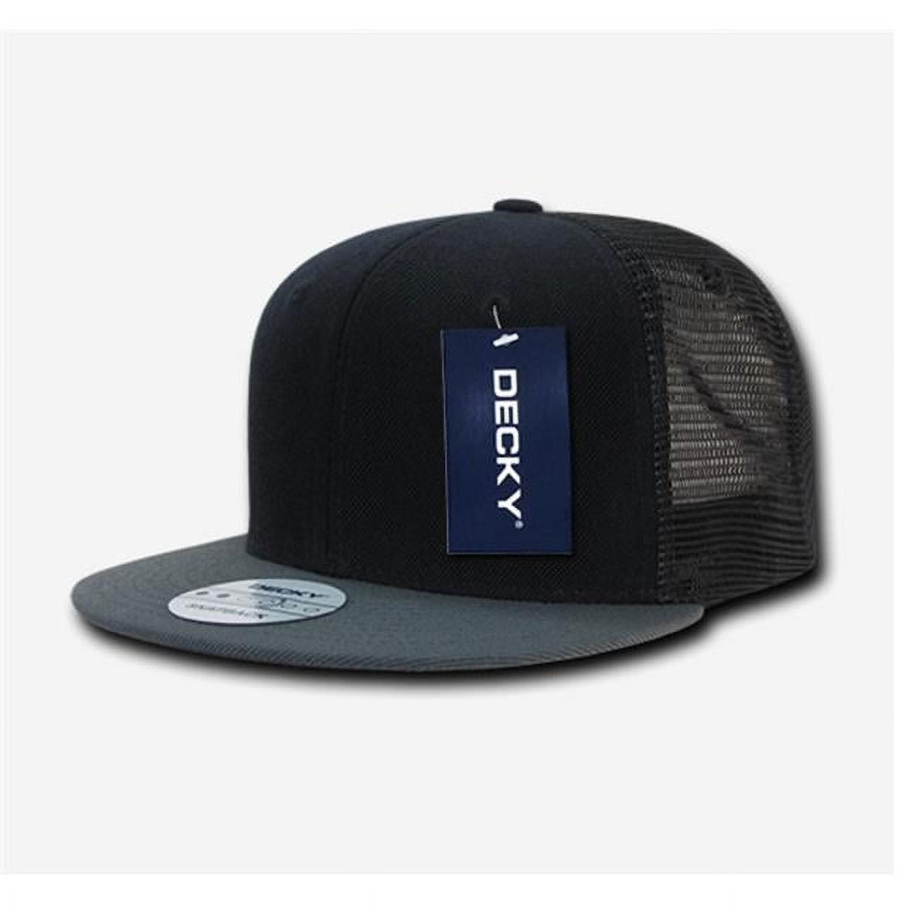 1052-BLKDGRY 6 Panel Flat Bill Trucker Caps - Black ,Dark Grey