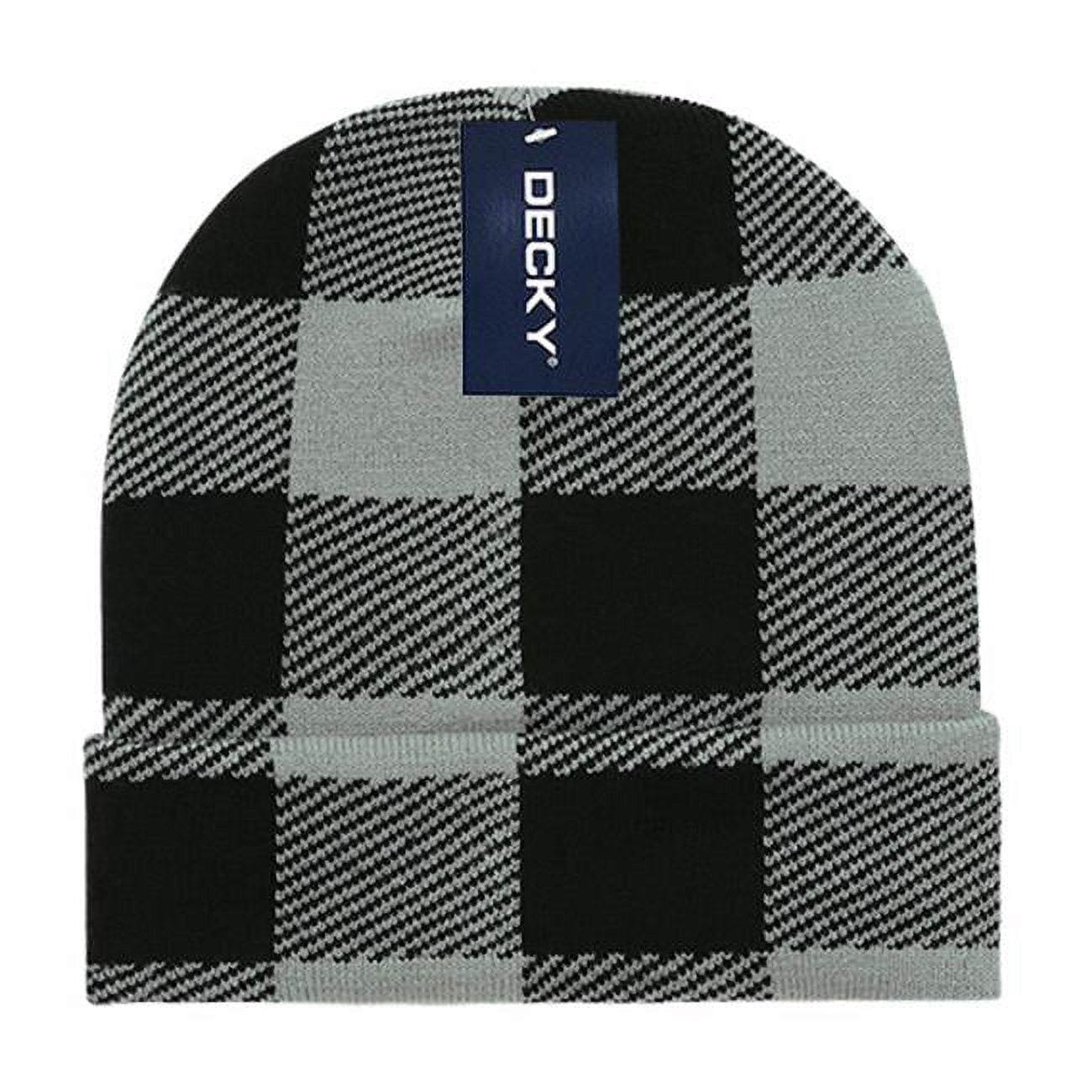 Decky Beanies  Long Plaid Beanie - Black