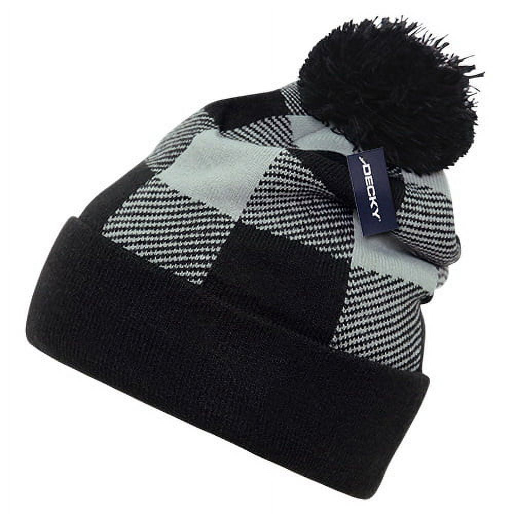 Decky Beanies  Pom Plaid Beanie - Black