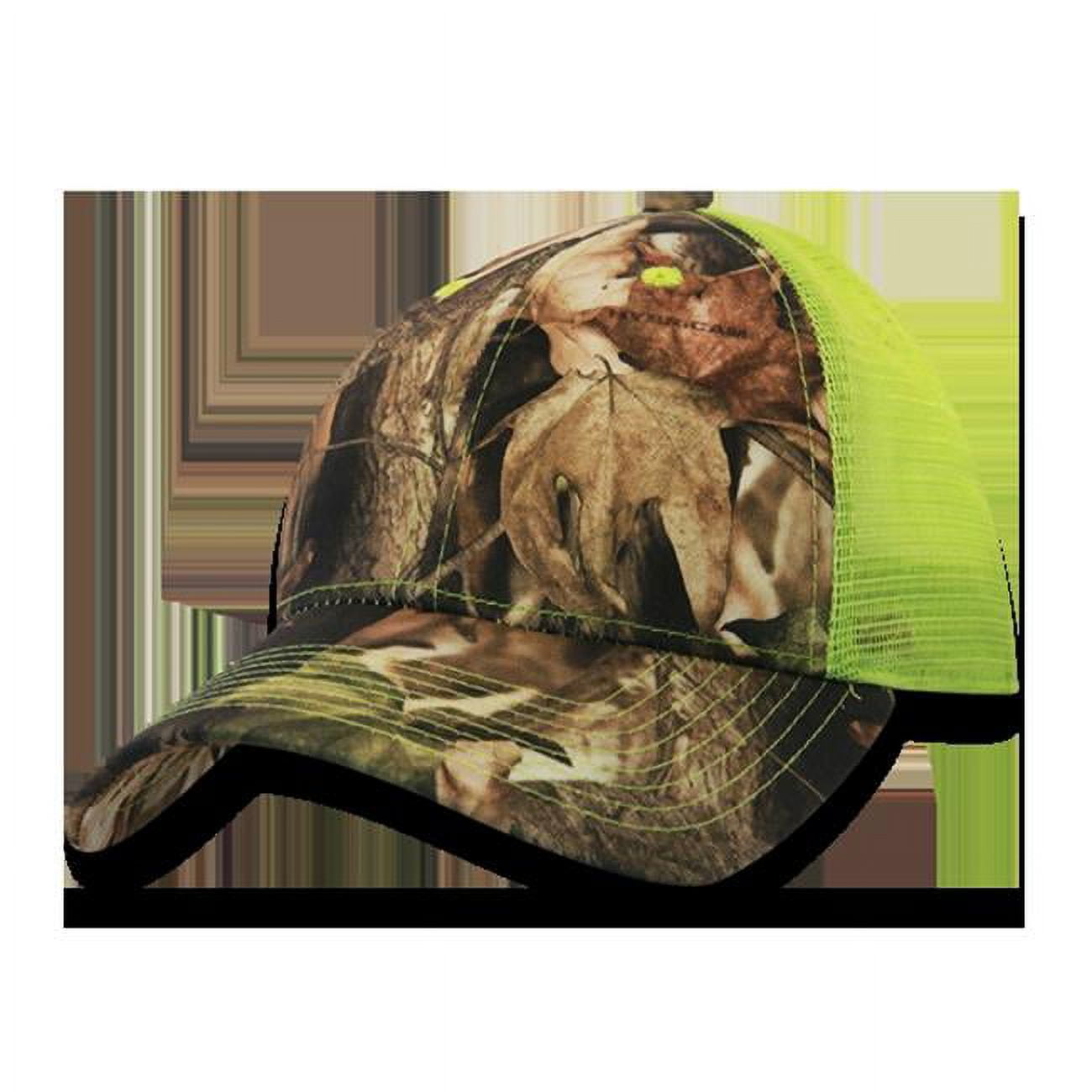 218-GBR-NYEL Structured Camo Trucker Cap - Grey Bark & Neon Yellow