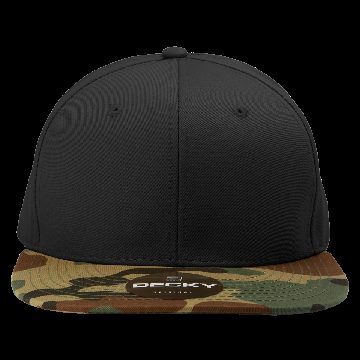1047-WDL-BL-BL 6 Panel High Profile Structured Camo Snapback - Woodland, Black