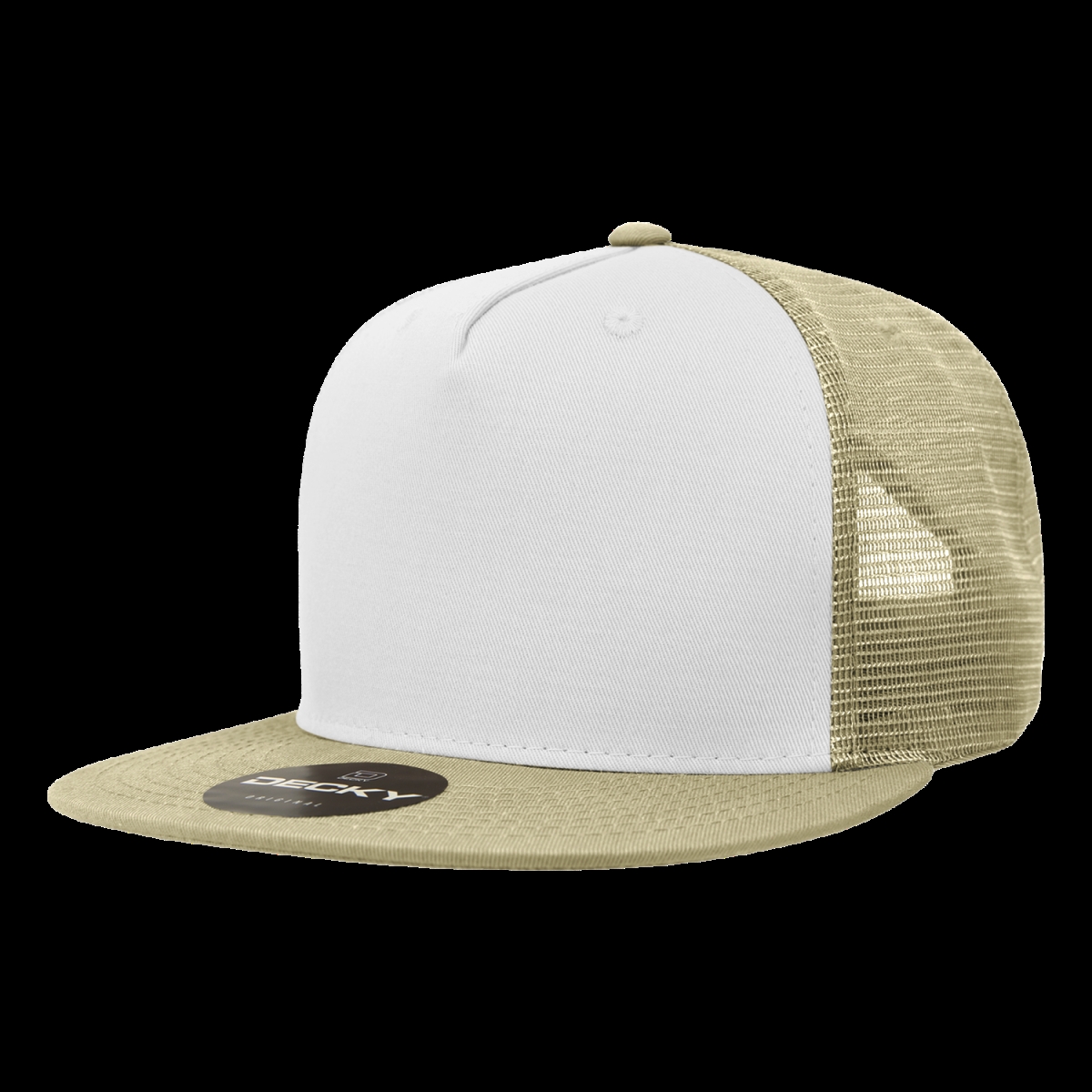 1040-4KHAWHT 5 Panel High Profile Structured Cotton Blend Trucker - Khaki & White