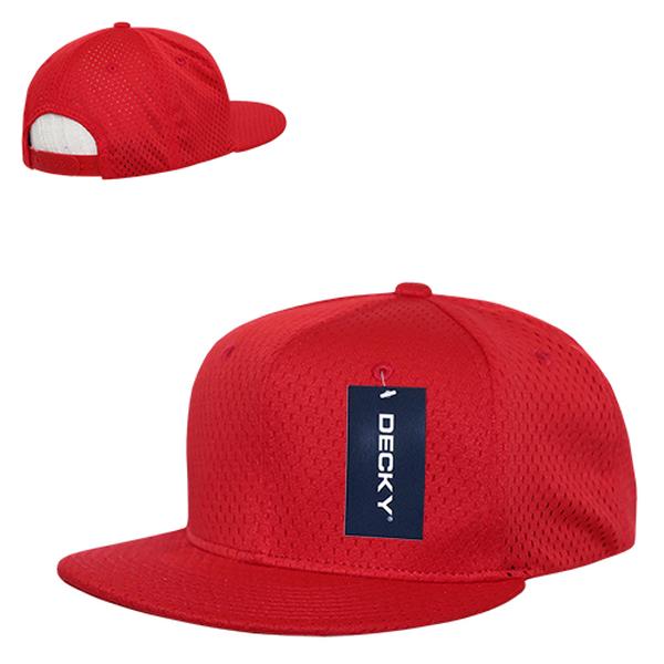 1128-RED 6 Panel Mesh Jersey Flat Bill Snapbacks - Red