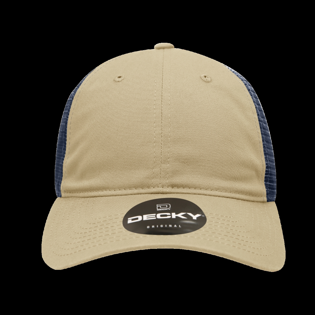 120-KHANVY 6 Panel Low Profile Relaxed Cotton Trucker - Khaki & Navy
