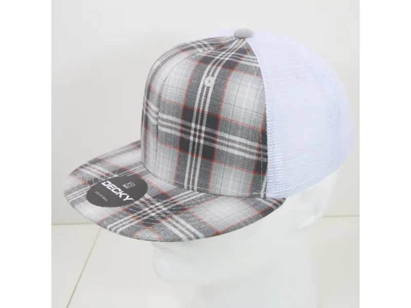 6015-137 6 Panel High Profile Structured Plaid Trucker, 137 - White