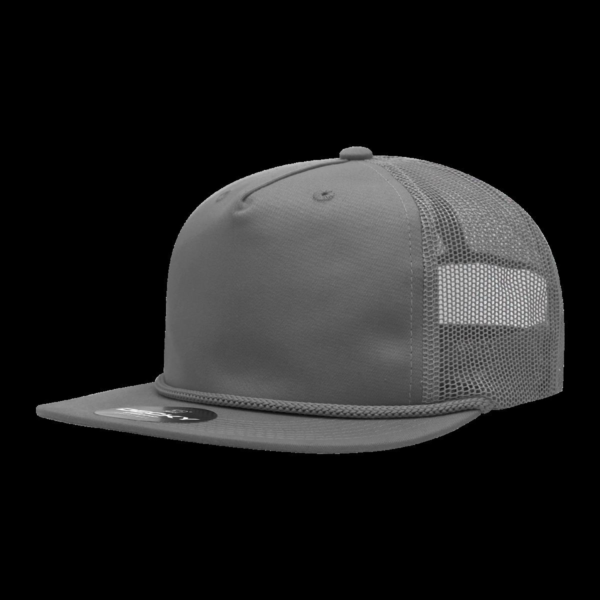 6041-1CHA 5 Panel High Profile Relaxed Cotton Blend Trucker with Rope - Charcoal