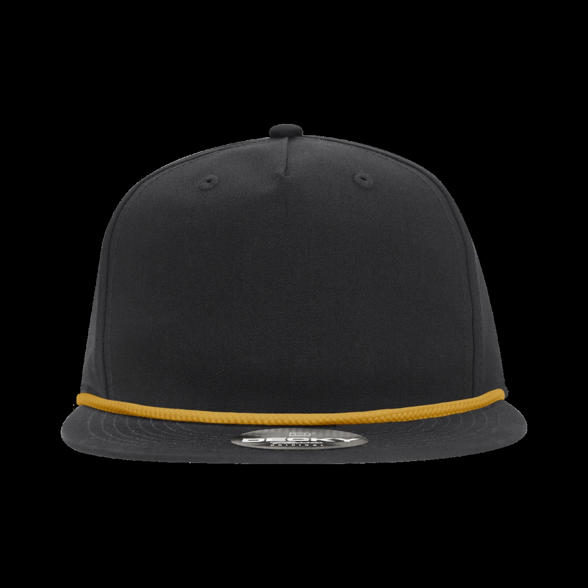 6042-7BLKGLD 5 Panel High Profile Relaxed Cotton Blend Rope Flat Hat - Gold