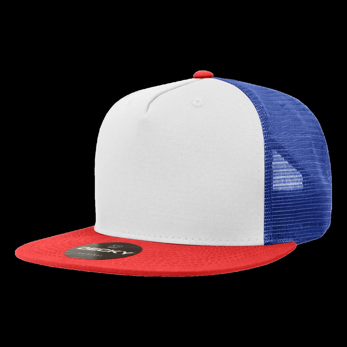 1040-3REDWHTRYL 5 Panel High Profile Structured Cotton Blend Trucker - Red, White & Royal
