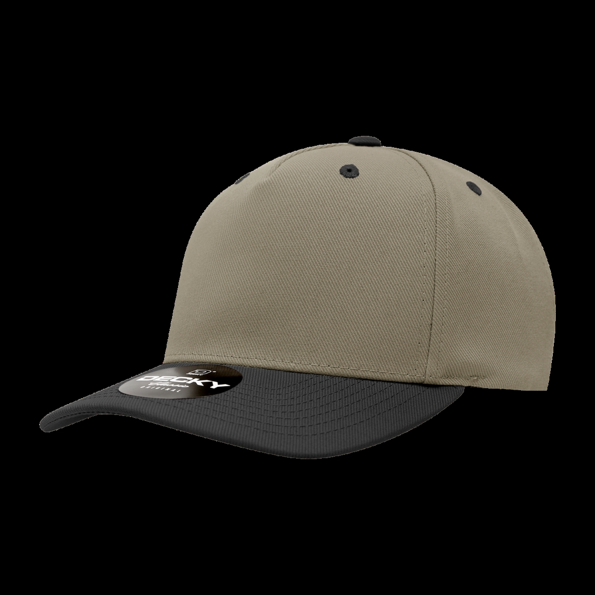 6038-2KHABLK 5 Panel Mid Profile Structured Polyester Cap, Khaki & Black