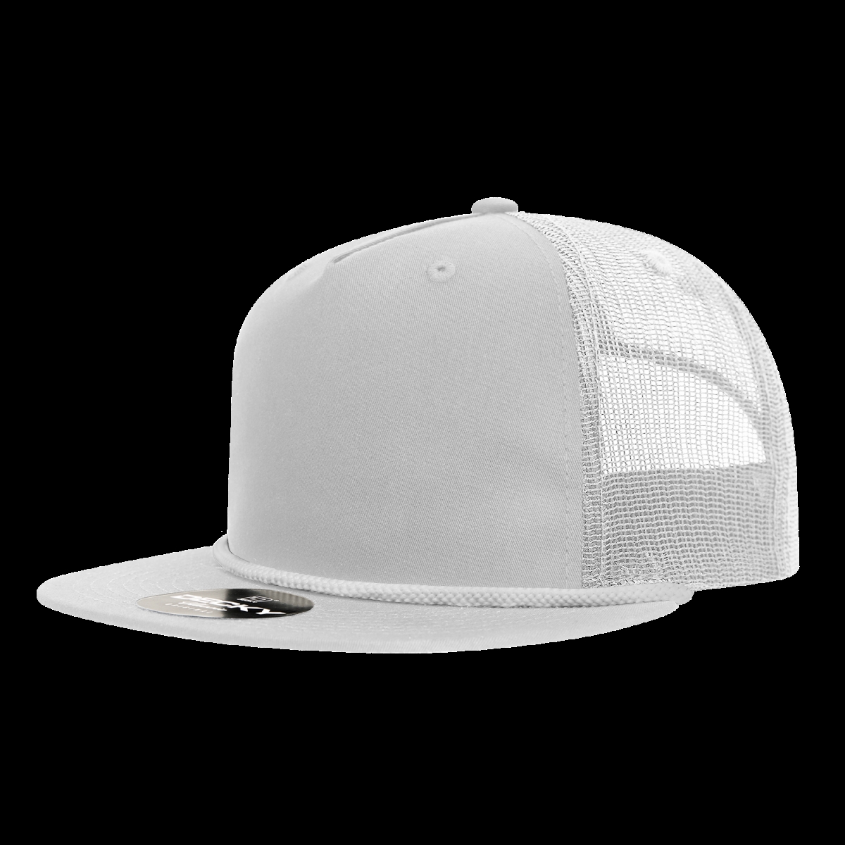 6041-1WHt 5 Panel High Profile Relaxed Cotton Blend Trucker with Rope - White