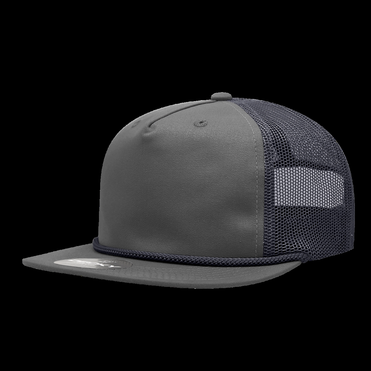 6041-4CHANVY 5 Panel High Profile Relaxed Cotton Blend Trucker with Rope - Charcoal & Navy