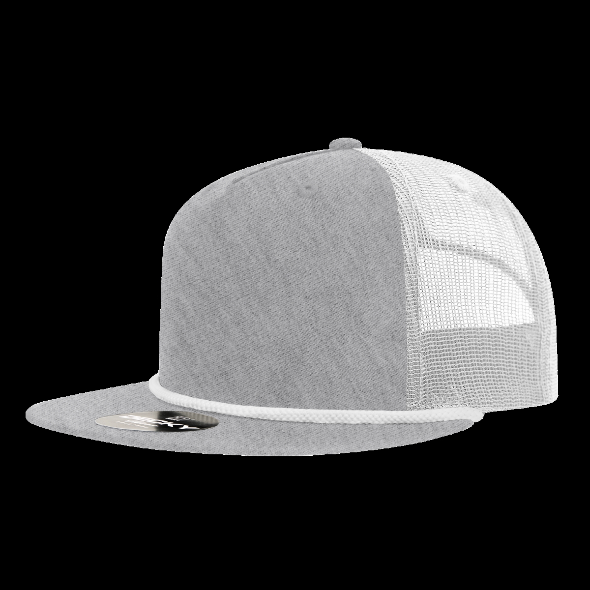 6041-4HGYWHT 5 Panel High Profile Relaxed Cotton Blend Trucker with Rope - Heather Gray & White