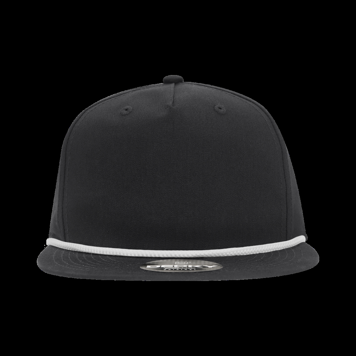 6042-7BLKWHT 5 Panel High Profile Relaxed Cotton Blend Rope Flat Hat - White
