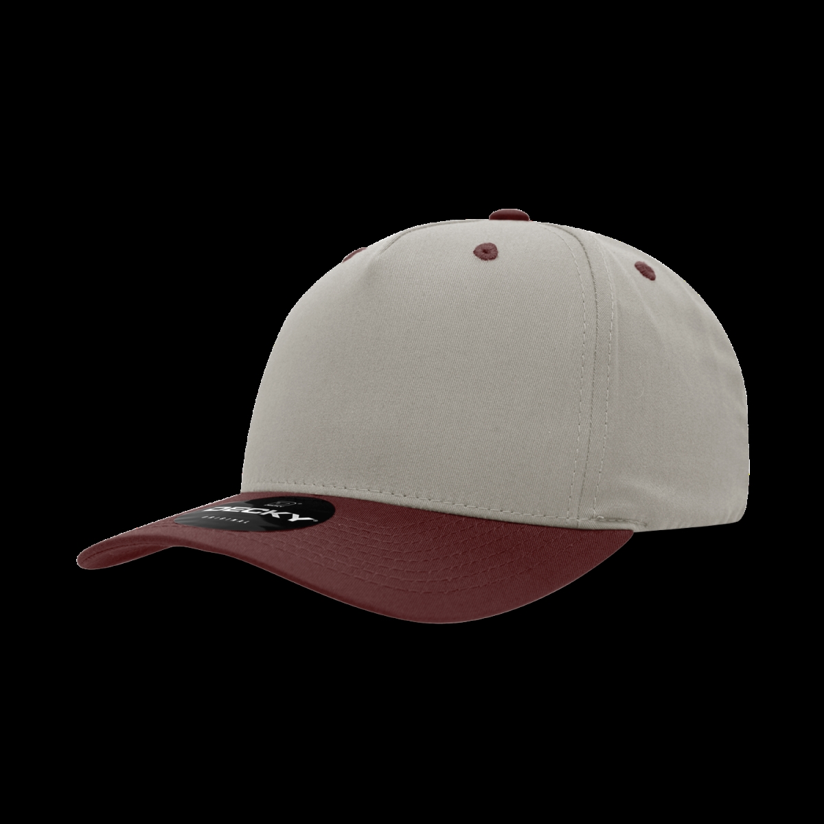 6024-2STNMAR 5 Panel Mid Profile Structured Cotton Blend Cap, Stone & Maroon