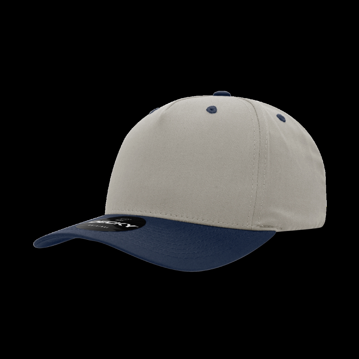 6024-2STNNVY 5 Panel Mid Profile Structured Cotton Blend Cap, Stone & Navy