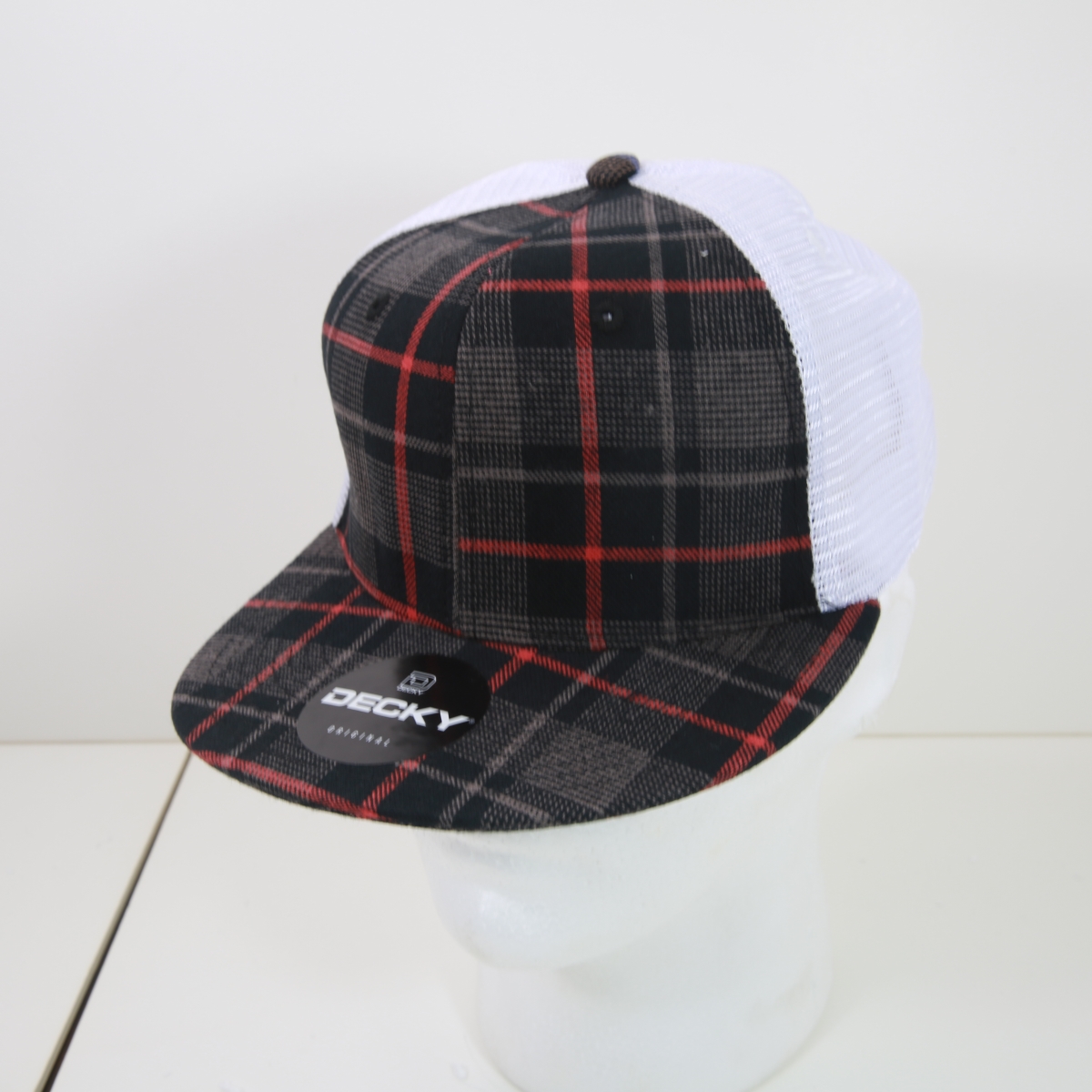 6015-224 6 Panel Plastic Snapback High Profile Structured Plaid Trucker