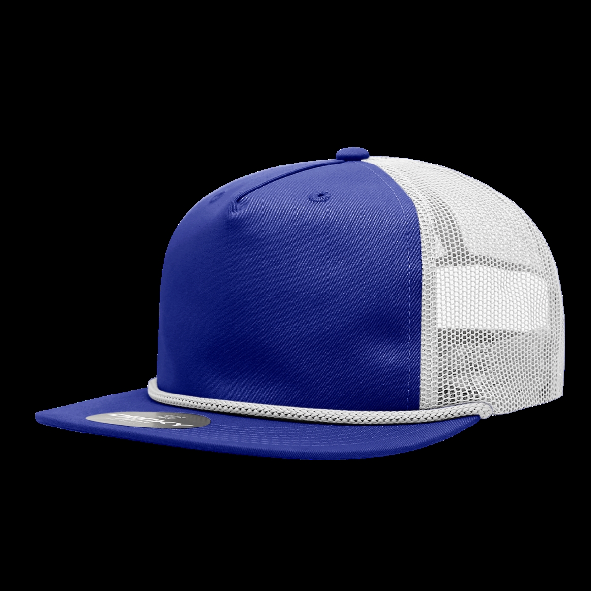 6041-4RYLWHT 5 Panel High Profile Relaxed Cotton Blend Trucker with Rope - Royal & White