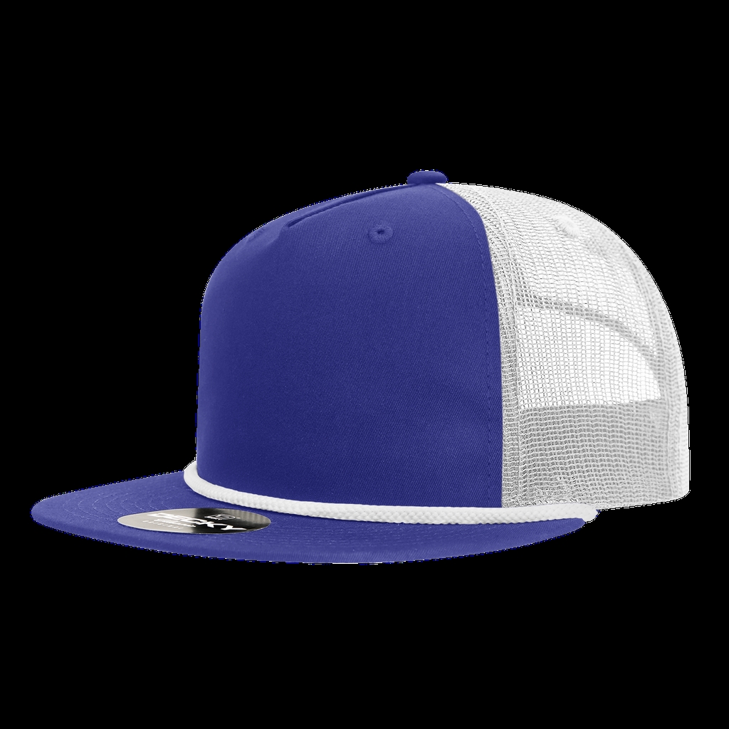 6041-7RYLWHT 5 Panel High Profile Relaxed Cotton Blend Trucker with Rope, Royal White