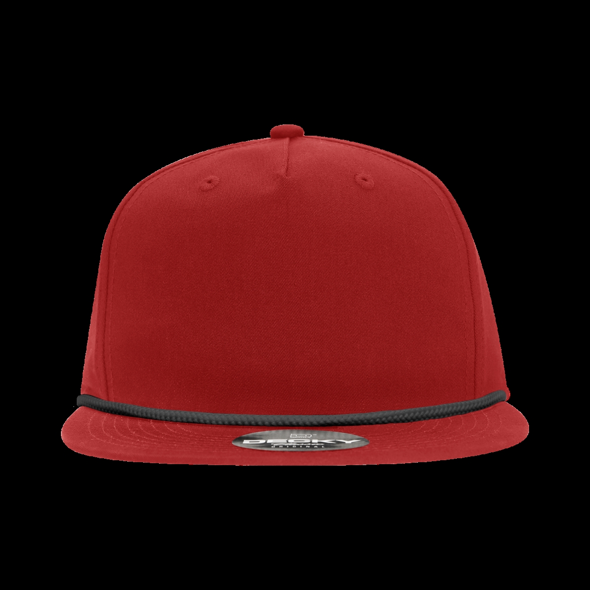 6042-7REDBLK 5 Panel High Profile Relaxed Cotton Blend Rope Flat Hat - Black