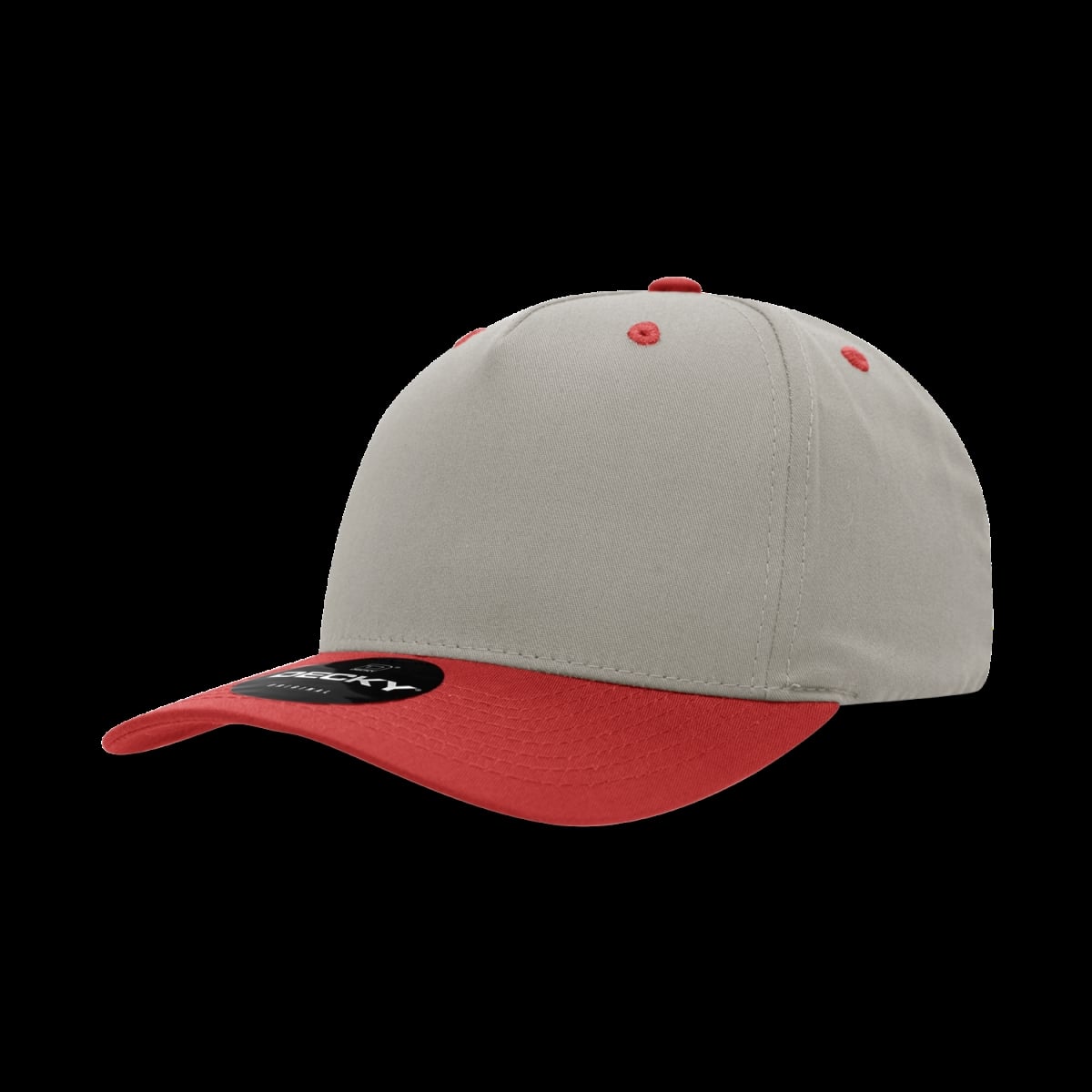 6024-2STNRED 5 Panel Mid Profile Structured Cotton Blend Cap, Stone & Red