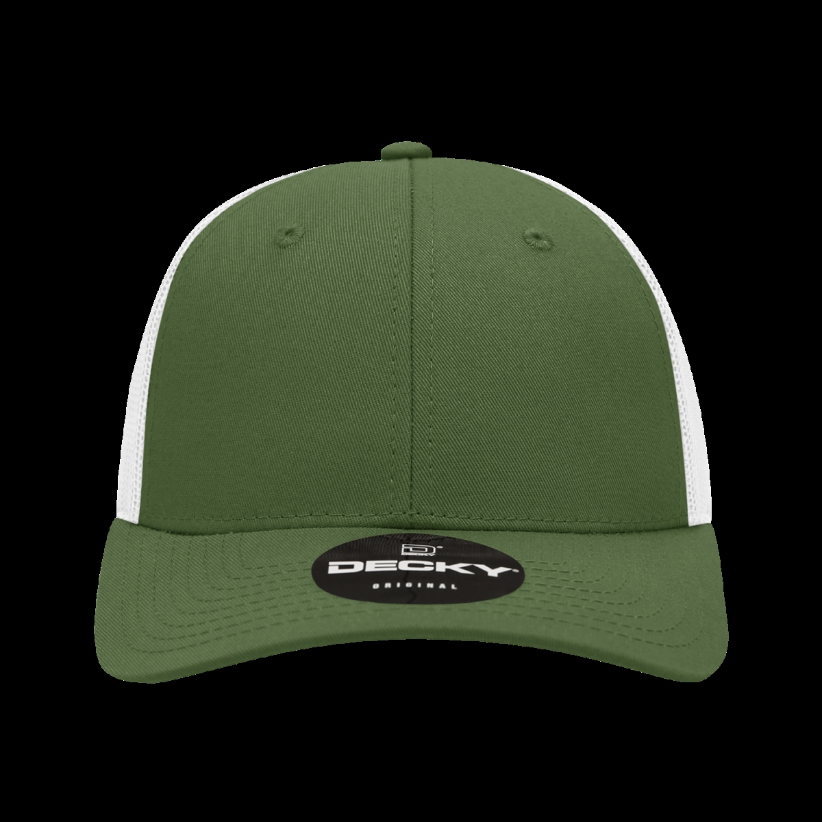 214-OLVWHT 6 Panel Low Profile Structured Cotton Trucker - Olive & White