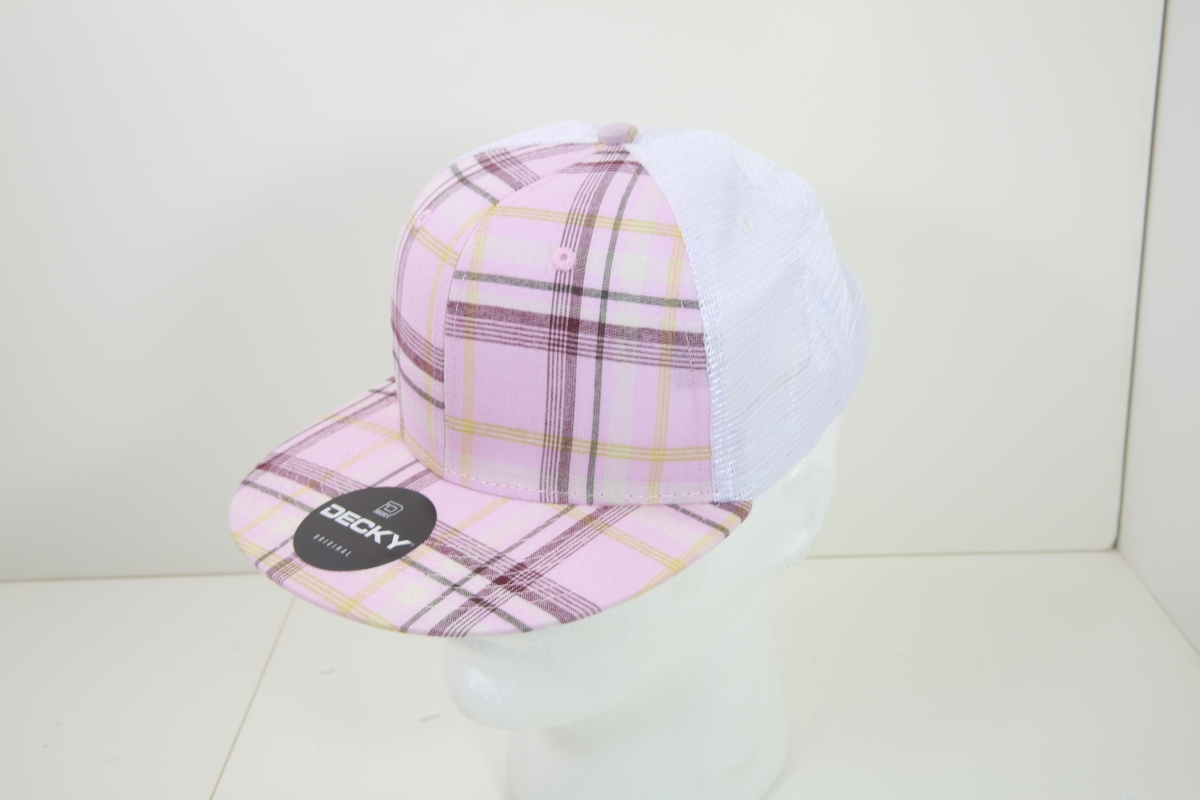 6015-209 6 Panel Vintage Plastic Snapback Closure High Profile Structured Plaid Trucker