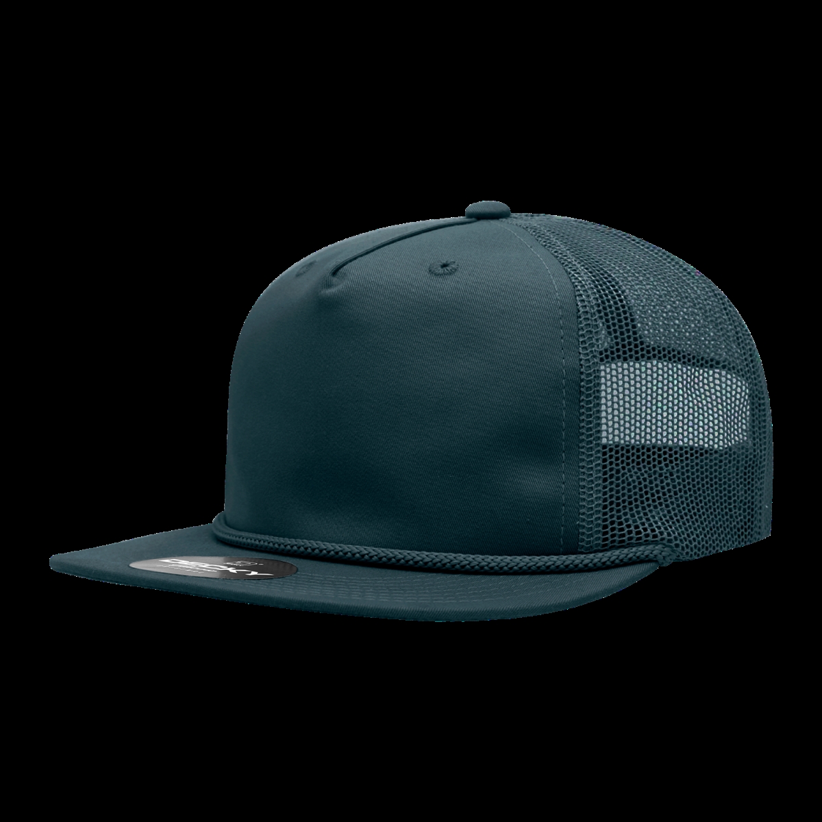6041-1NVY 5 Panel High Profile Relaxed Cotton Blend Trucker with Rope - Navy