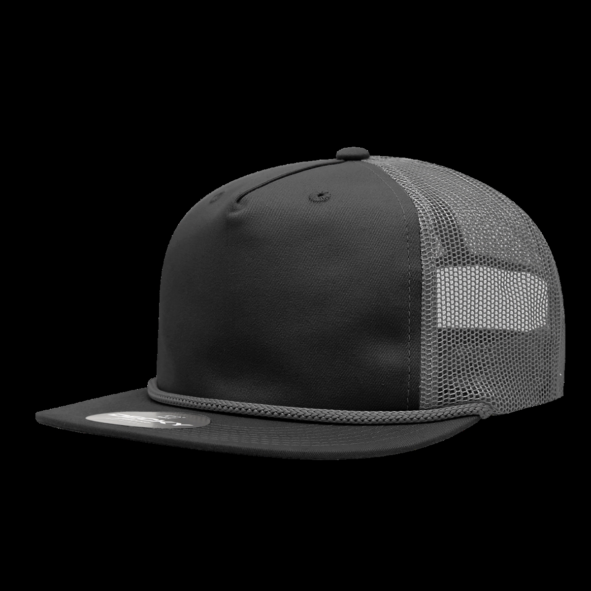 6041-4BLKCHA 5 Panel High Profile Relaxed Cotton Blend Trucker with Rope - Black & Charcoal