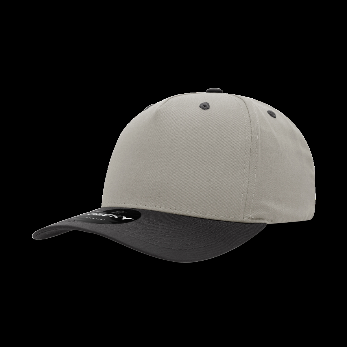 6024-2STNBLK 5 Panel Mid Profile Structured Cotton Blend Cap, Stone & Black