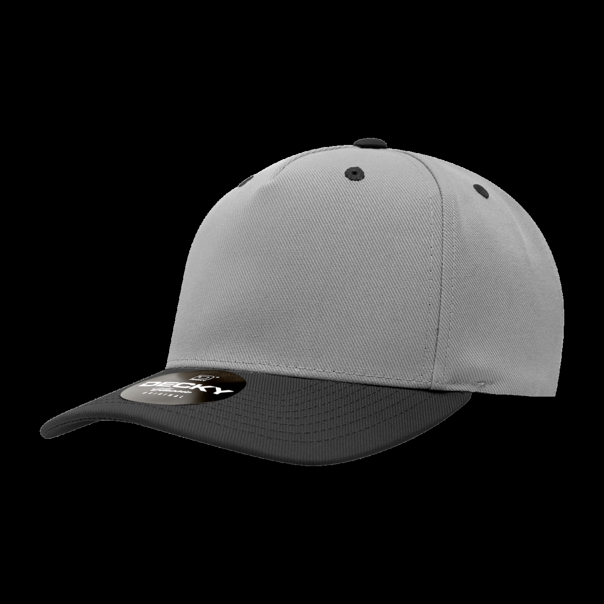 6038-2GRYBLK 5 Panel Mid Profile Structured Polyester Cap, Grey & Black