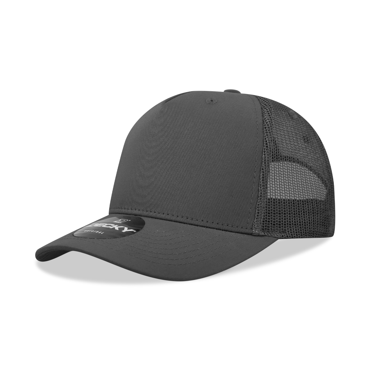 6030-3BLKGRYWHT 5 Panel Mid Profile Structured Cotton Blend Trucker Cap - Black, Grey & White