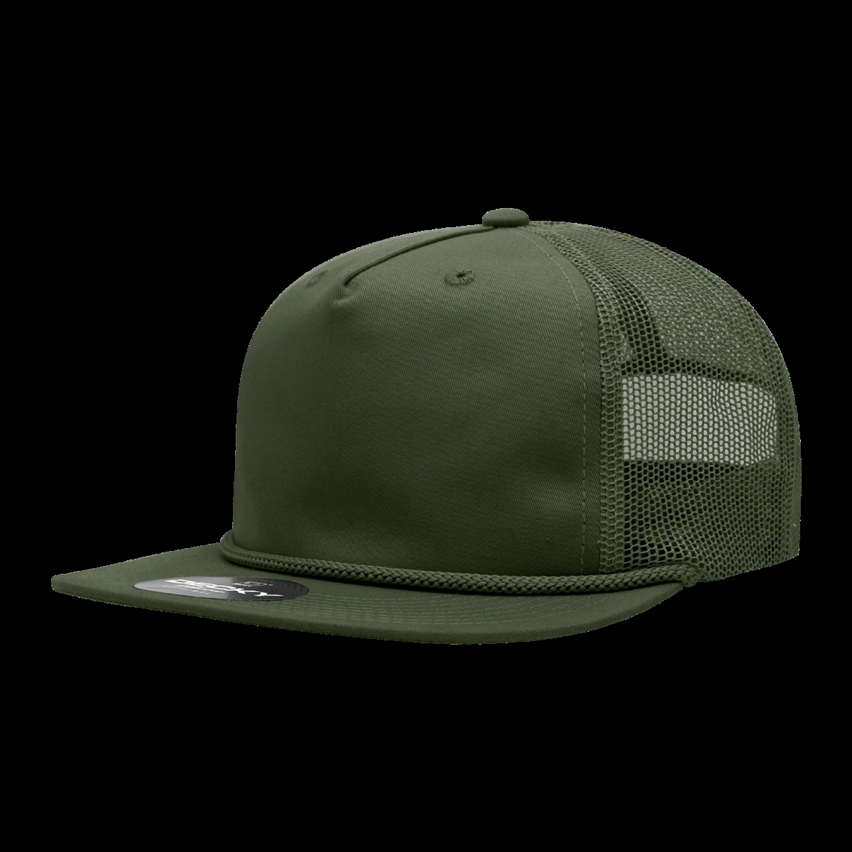 6041-1OLV 5 Panel High Profile Relaxed Cotton Blend Trucker with Rope - Olive