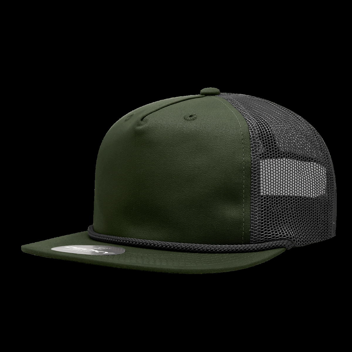 High Profile Cotton Blend Trucker Cap - Olive & Black - One Size - Retro Style