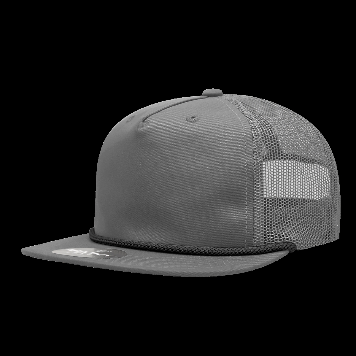 6041-7GRYBLK 5 Panel High Profile Relaxed Cotton Blend Trucker with Rope - Gray & Black