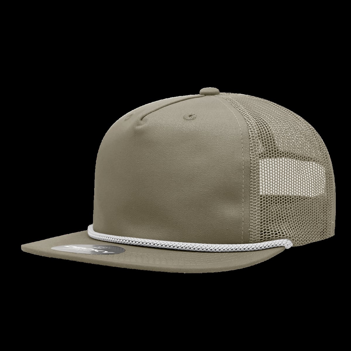 6041-7KHAWHT 5 Panel High Profile Relaxed Cotton Blend Trucker with Rope - Khaki & White