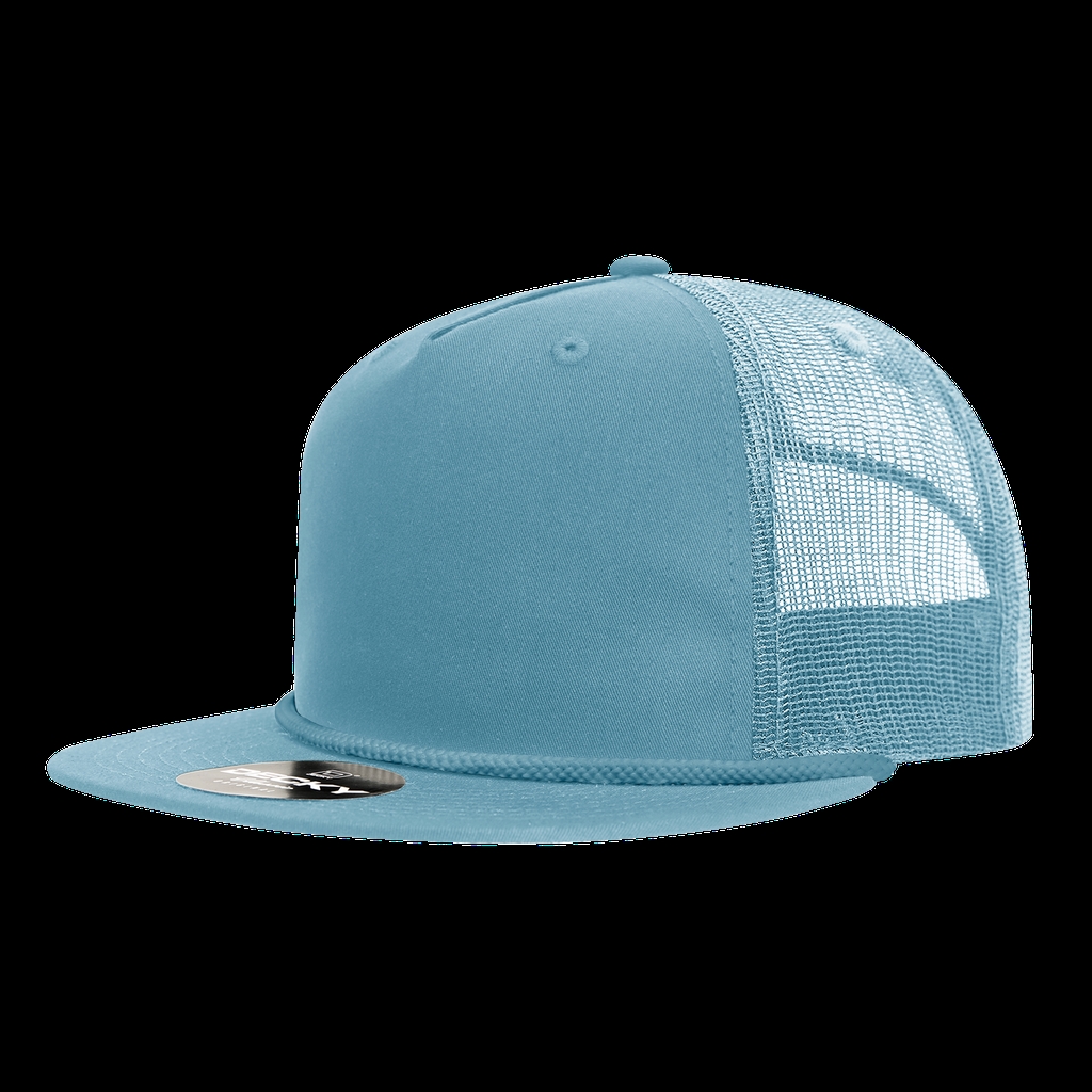 6041-7SKYBLK 5 Panel High Profile Relaxed Cotton Blend Trucker Hat with Rope, Sky & Black