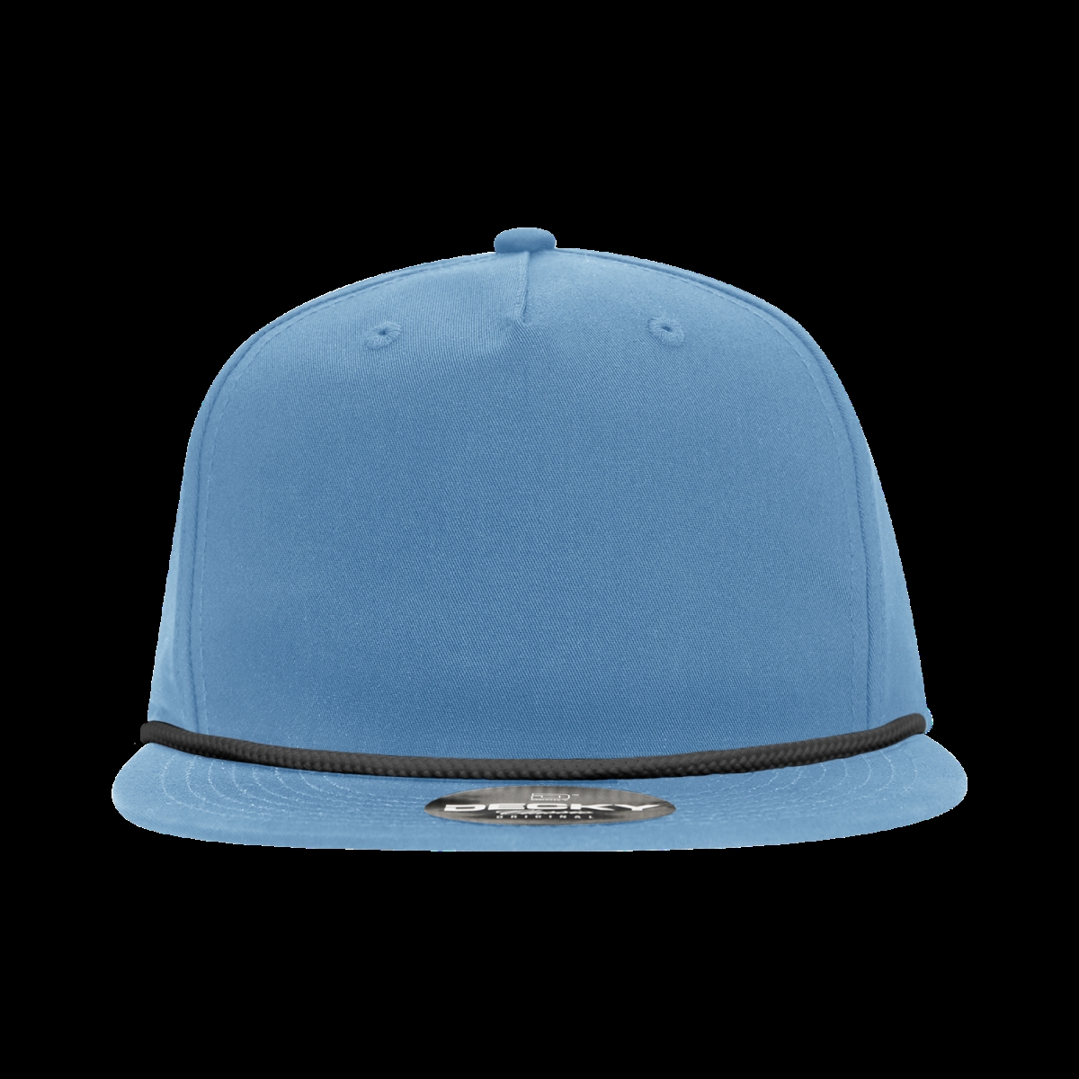 6042-7SKYBLK 5 Panel Plastic Snapback High Profile Relaxed Cotton Blend Rope Flat Hat - Black