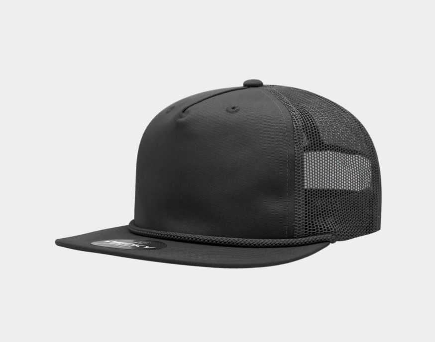 6041-1HGY 5 Panel High Profile Relaxed Cotton Blend Trucker with Rope - Heather Gray